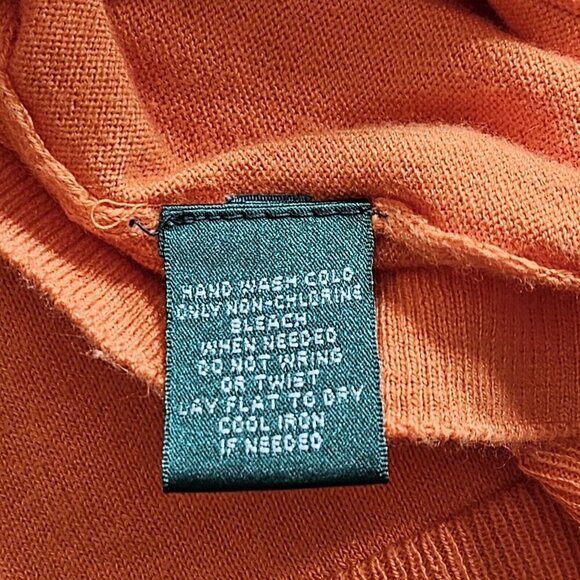Lauren Ralph Lauren Cardigan Womens L Orange Buttons LS Boho Preppy Mature FLAW - Picture 10 of 13